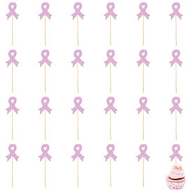 12 пакеты октябрь рак груди розовая лента осведомленности бумага блестки пудра вставки для торта, с бамбуковой палкой, принадлежности для украшения торта