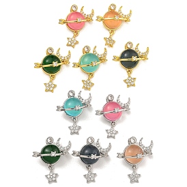 Brass Micro Pave Cubic Zirconia Pendants, with Resin, Long-Lasting Plated, Planet & Moon & Star