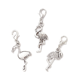 3шт. подвески-фламинго из сплава, с карабин-лобстерами 