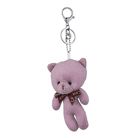 Velvet Bear Pendant Keychian, with Pompom Ball and Iron Alloy Lobster Claw Clasp Keychain