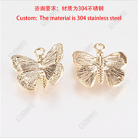 304 charmes en acier inoxydable, charme de papillon