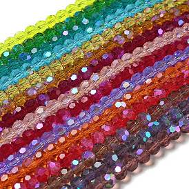 Electroplate transparentes cuentas de vidrio hebras, facetados, rondo, arco iris chapado