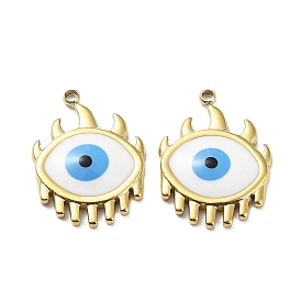 Ion Plating(IP) 304 Stainless Steel Pendants, with Enamel, Real 18K Gold Plated, Evil Eye Charm