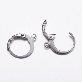 304 Stainless Steel Hoop Earrings, Leverback Hoop Earrings, with Loop