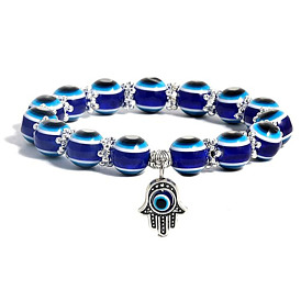 Blue Evil Eye Beaded Hand Bracelet with Fatima's Hand Palm Pendant