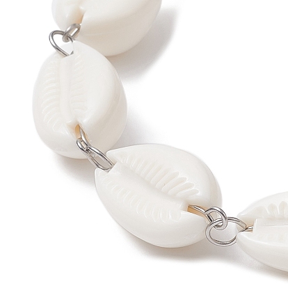 Acrylic Shell Bead Link Anklets, with 304 Stainless Steel Lobster Claw Clasp