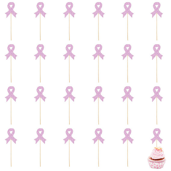 12 пакеты октябрь рак груди розовая лента осведомленности бумага блестки пудра вставки для торта, с бамбуковой палкой, принадлежности для украшения торта