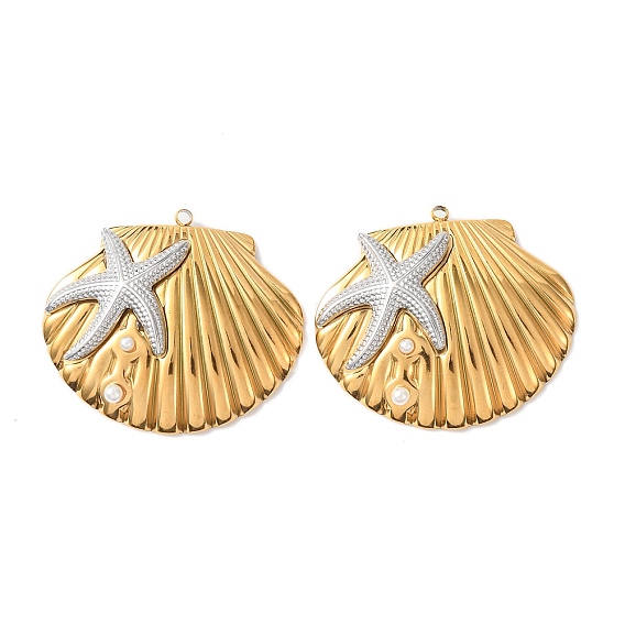 304 подвески из нержавеющей стали, форма ракушки с подвеской в виде морской звезды, с пластиковыми жемчугом, два тона