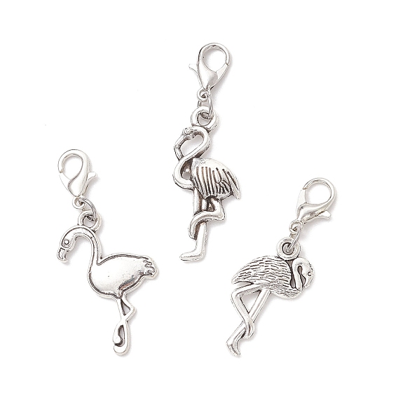 3шт. подвески-фламинго из сплава, с карабин-лобстерами 