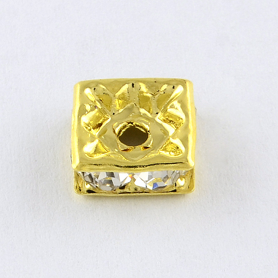 Square Brass Rhinestone Spacer Beads, 8x8x3.5mm, Hole: 1.5mm