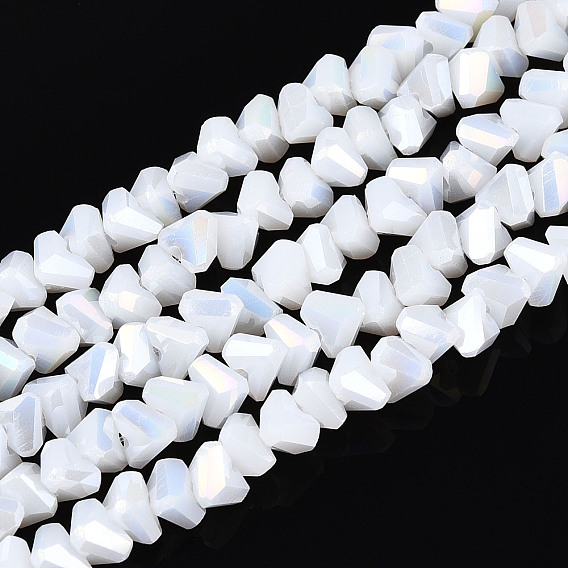 Electroplate Opaque Glass Beads Strands, Triangle, AB Color Plated, Faceted