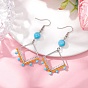 201 Stainless Steel Linking Ring Dangle Earring, Natural & Synthetic Gemstone and Glass Beads, Rhombus