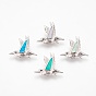 Brass Pendants, with Synthetic Opal and Cubic Zirconia, Bird