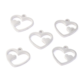 304 Stainless Steel Charms, Laser Cut, Heart