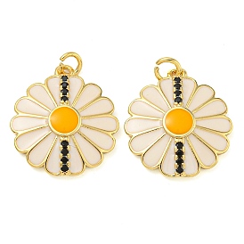 Rack Plating Brass Micro Pave Cubic Zirconia Pendants, with Enamel, Lead Free & Cadmium Free, Long-Lasting Plated, Flower