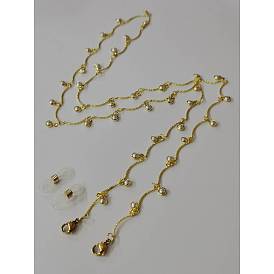 Chaînes de barres festonnées en laiton chaînes de lunettes, tour de cou pour lunettes, avec 304 recherche en acier inoxydable et supports en caoutchouc