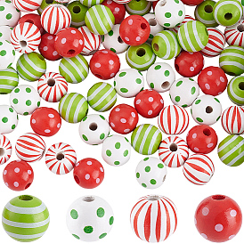 100шт 4 стили деревянные европейские бусины с принтом, круглые