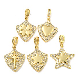 Rack Plating Brass Micro Pave Cubic Zirconia Pendants, Long-Lasting Plated, Cadmium Free & Lead Free, Real 18K Gold Plated