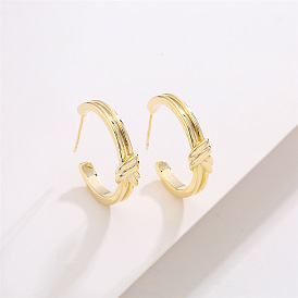 Minimalist Geometric French Style Earrings with 14K Gold and 925 Silver
