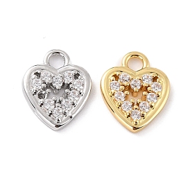 Eco-Friendly Brass Micro Pave Clear Cubic Zirconia Charms, Cadmium Free & Lead Free, Heart