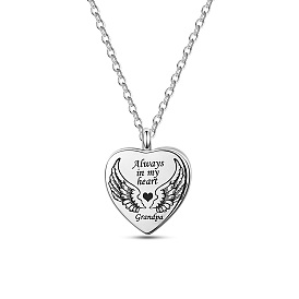 Grandpa Always in My Heart Wing Urn Pendant Necklace, Heart Ashes Urn Necklace, Memorial Jewelry