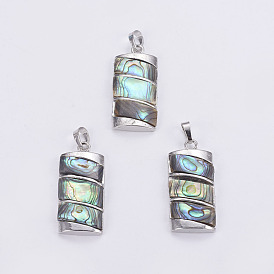 Abalone Shell/Paua Shell Pendants, with Platinum Tone Brass Bail, Rectangle