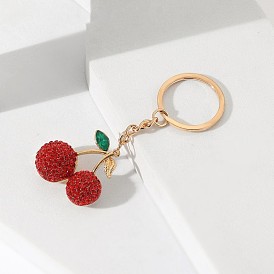 Cute Cherry Keychain with Simulated Fruit, Couple Alloy Rhinestone Bag Accessory Creative Keyring Pendant