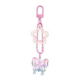 Butterfly & Star Acrylic Pendant Decorations, with Alloy Swivel Snap Hooks Clasps, for Bag Ornaments