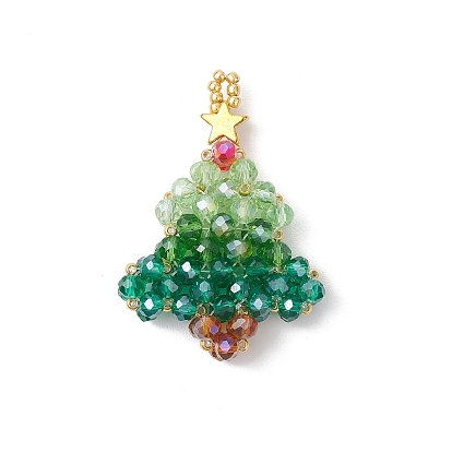 Подвески из гальванопластического стекла, Рождественская елка со звездой, с бисером, граненые