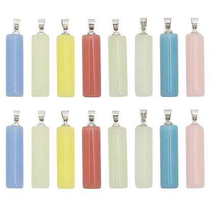 16шт 8цвета синтетические светящиеся камни подвески, светится в темноте, колонка прелести, с защелкой из платинового сплава на дужке, окрашенные