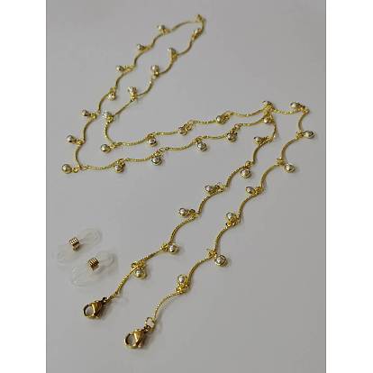 Chaînes de barres festonnées en laiton chaînes de lunettes, tour de cou pour lunettes, avec 304 recherche en acier inoxydable et supports en caoutchouc