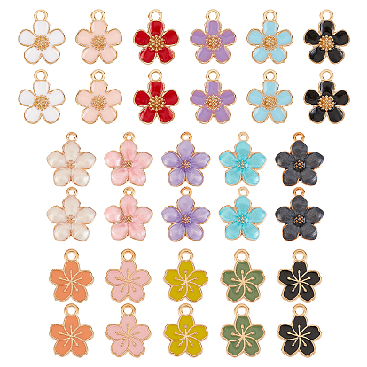 Aluminium Anhänger & Charms, mit Emaille, Blume, hellgold & golden