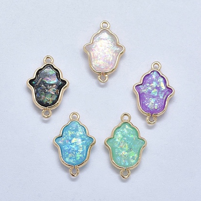 Resin Imitate Opal Links Connectors, with Alloy Findings, Hamsa Hand/Hand of Fatima
