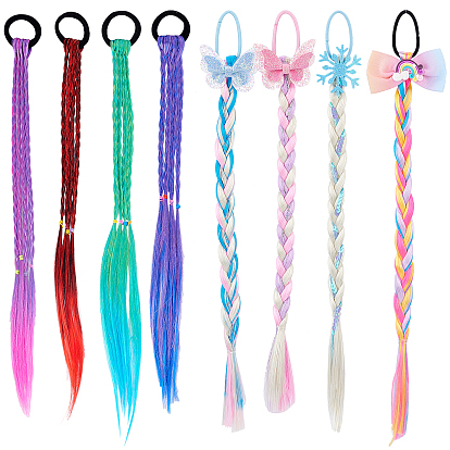 8Pcs 8 Style Chemical Fiber Children Wigs, Braiding Hair, with Rubber Ban