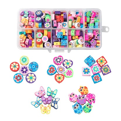 250Pcs 5 Style Handmade Polymer Clay Beads, for DIY Jewelry Crafts Supplies, Mixed Shape