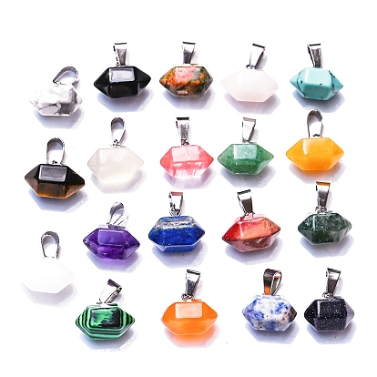 Natural Gemstone Double Terminal Pointed Pendants, Faceted Bullet Charms