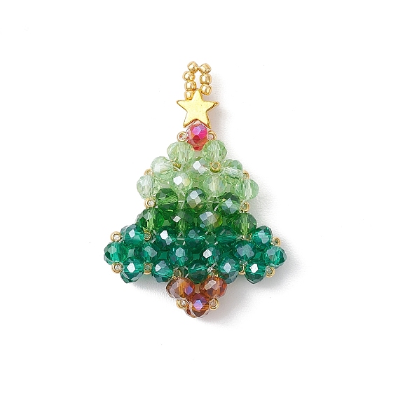 Подвески из гальванопластического стекла, Рождественская елка со звездой, с бисером, граненые