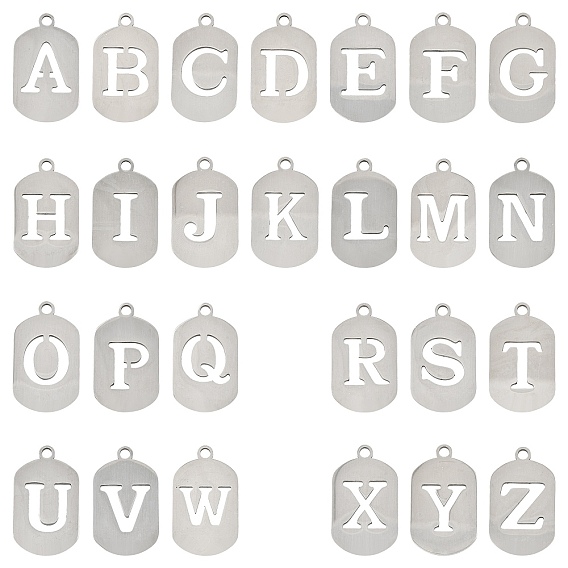 Stainless Steel Pendants Set, Rectangle with Letter A~Z Charm