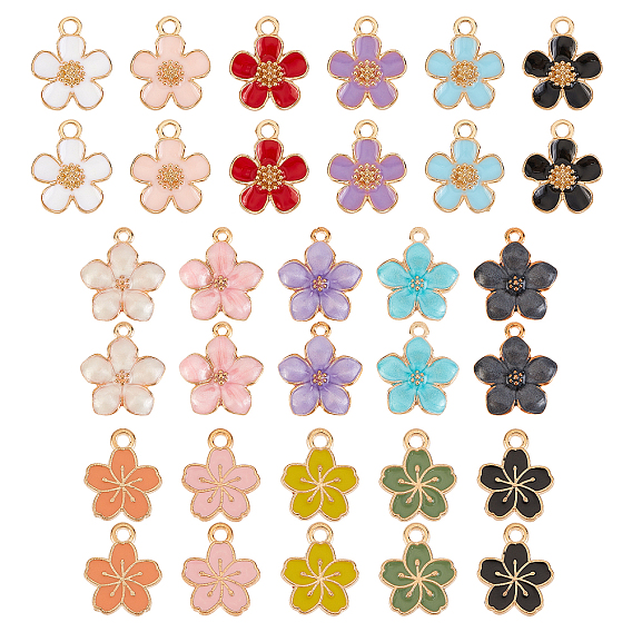 Aluminium Anhänger & Charms, mit Emaille, Blume, hellgold & golden