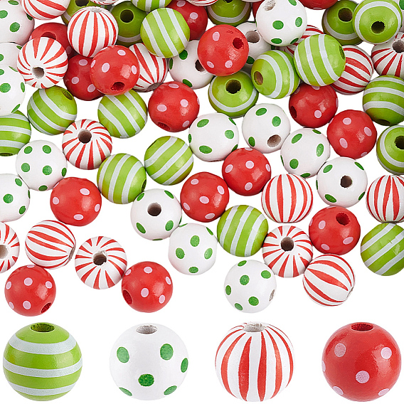 100шт 4 стили деревянные европейские бусины с принтом, круглые