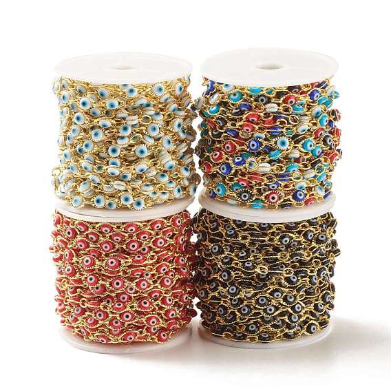 Латунные овальные звенья цепи, со стеклянным сглазом из бисера, долговечный, пайки, с катушкой, золотые