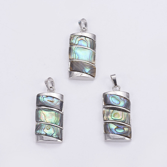 Abalone Shell/Paua Shell Pendants, with Platinum Tone Brass Bail, Rectangle