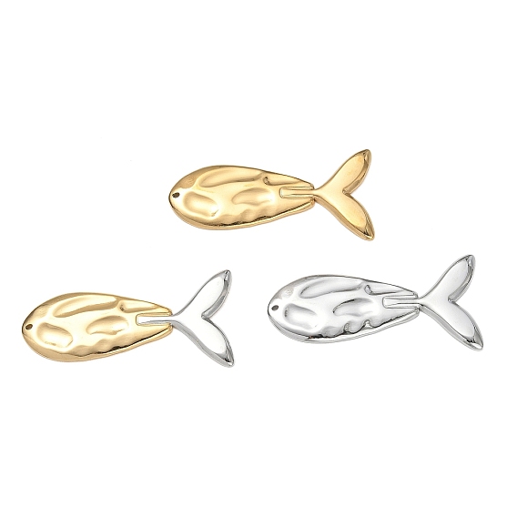 304 Stainless Steel Big Pendants, Hammered Fish Charms