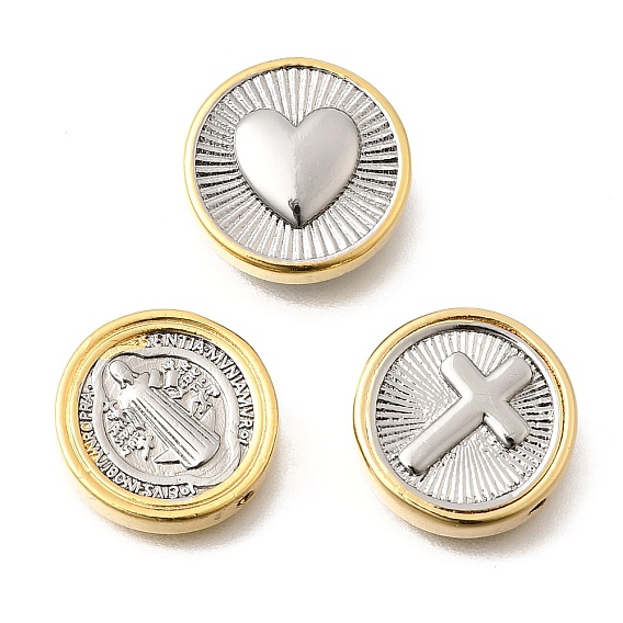 Двухцветные латунные бусины, реальный 18 k позолоченный, плоско-круглые