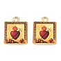 Printed Alloy Pendants, Square with Sacred Heart Charms, Golden, Rack Plating