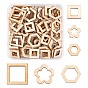 120Pcs 6 Style Poplar Wood Linking Rings, Flower & Square & Hexagon