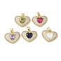 5шт. латунные подвески с микропаве из прозрачного кубического циркония, сердце, без свинца и без кадмия, долговечный, стойки покрытие, реальный 18 k позолоченный
