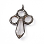 Faceted Transparent Glass Pointed Big Pendants, Rack Plating Brass Findings, Cadmium Free & Lead Free, Cross Charms, Clear