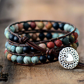 6mm Frosted Stone Creative Beaded Leather Bracelet - European and American Style