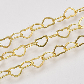 Soldered Brass Covered Iron Heart Chains, with Spool